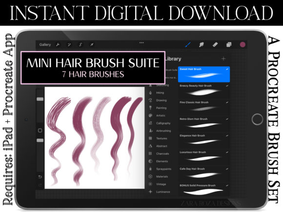Download Procreate Hair Brush Suite Mini Pack - Hair brush Collection