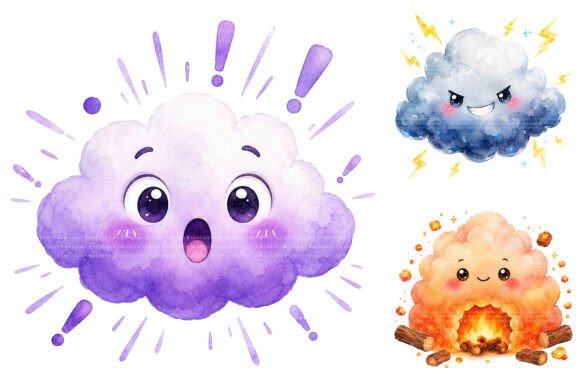Download Watercolor Kawaii Clouds PNG Bundle - Kawaii clouds Collection