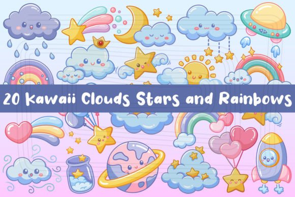 Download Kawaii Clouds Stars and Rainbows - Premium Resources