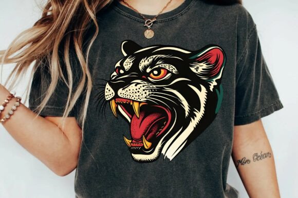 Download Vintage Traditional Black Panther Head Tattoo Design Snarling Animal Art Png - Vintage Collection
