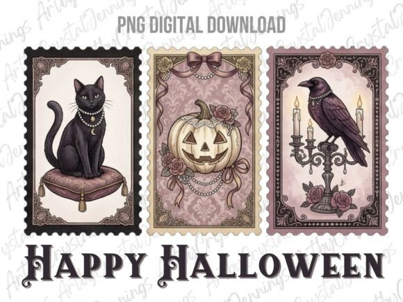 Download Vintage Halloween Coquette Stamp PNG - Vintage Collection