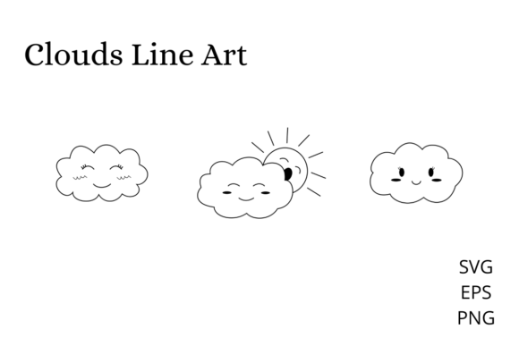 Download Cute Kawaii Clouds and Sun Line Art - Premium Bundle